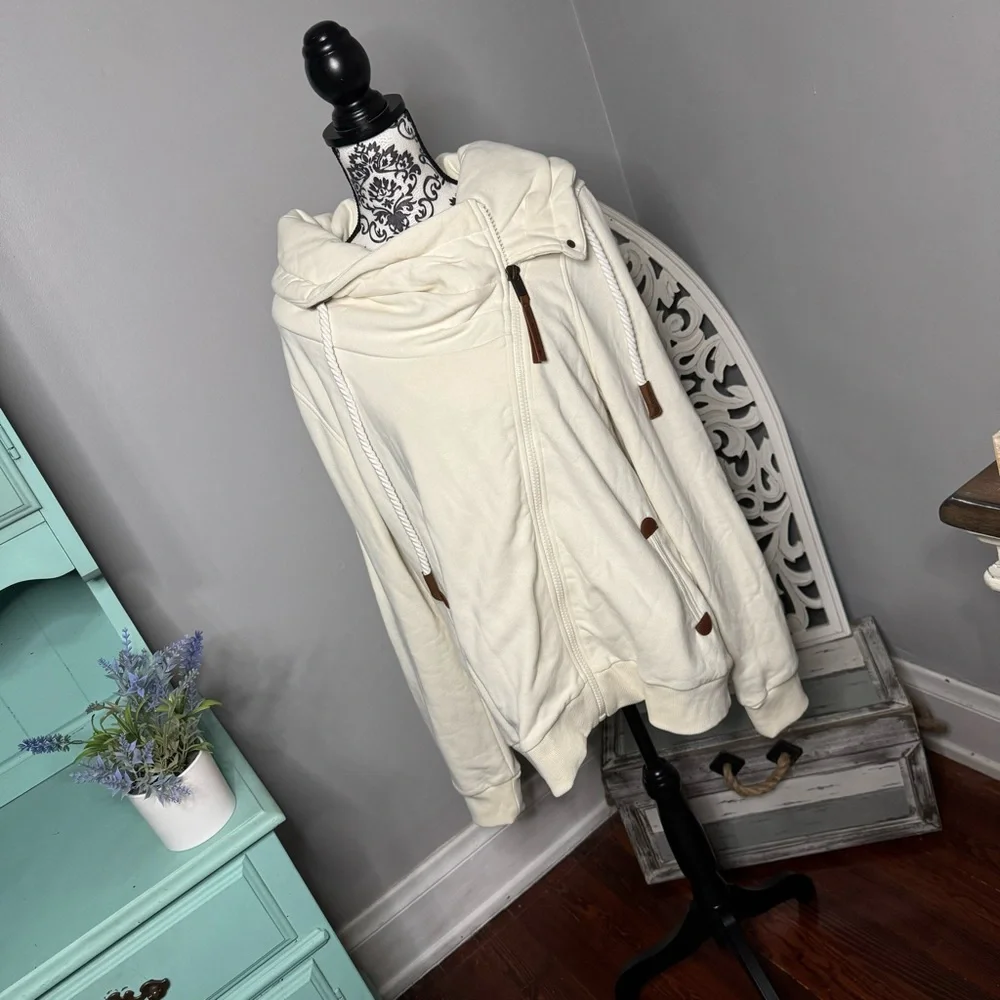 Wanakome Hestia Cowl Neck Zip Up Terry Sweatshirt Size XXL NWT Oatmeal - Picture 2 of 16